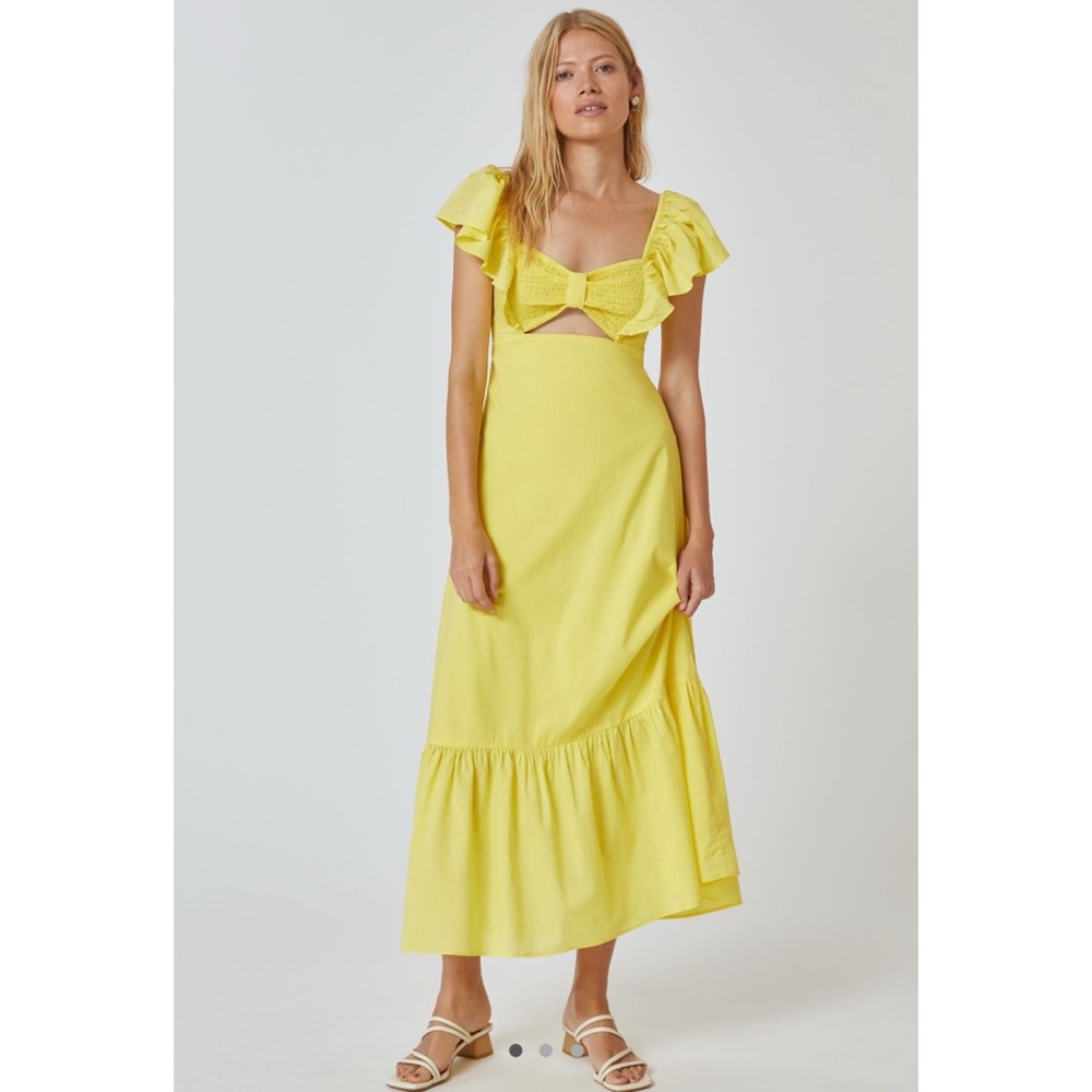 ❤️ Anthropologie x FARM Rio Boho Hippie Yellow Ruffle Maxi Dress